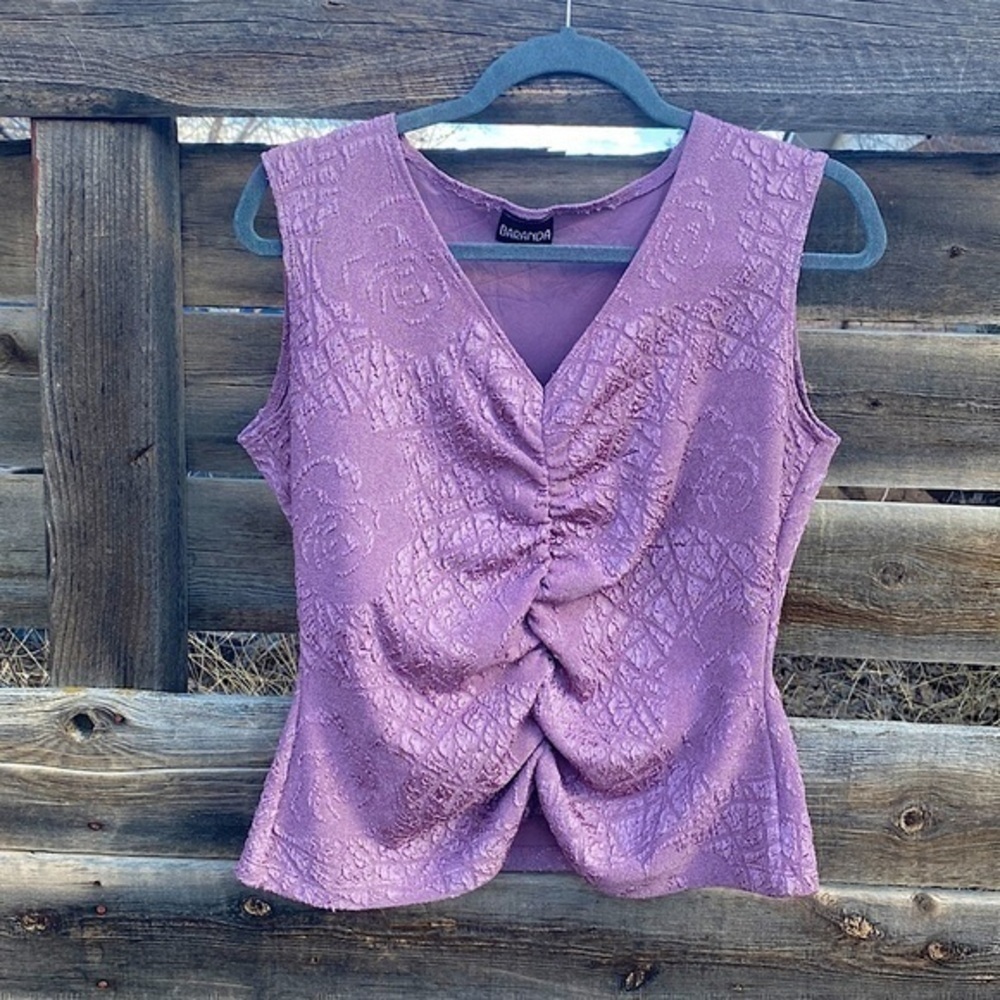 Vintage Baranda Purple Cinched Y2K Textured Sleeveless Blouse